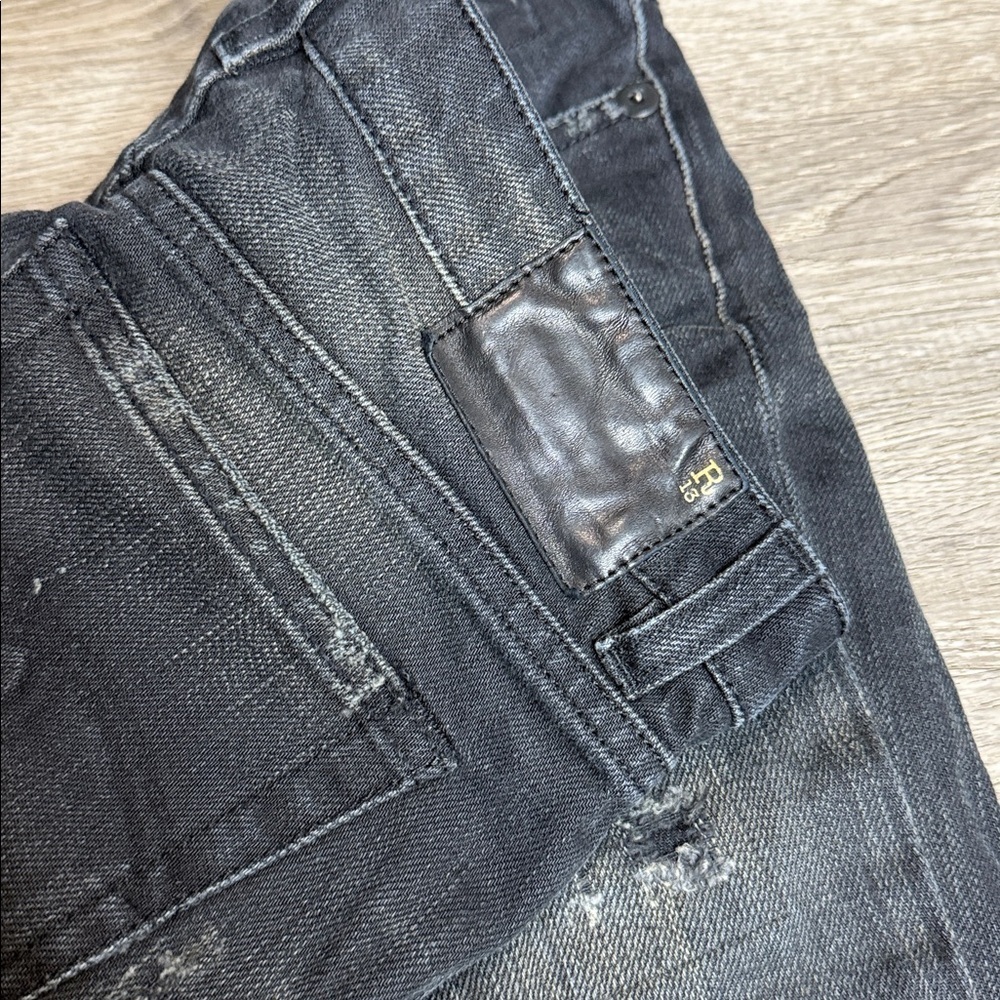 R13 Women’s Allison Mid-Rise Crop Skinny Jeans Distressed Black Shredded Sz 27 - Picture 4 of 13